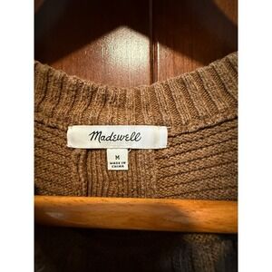 Madewell Button Back Ribbed Crewneck Sweater Brown Cedar Knit Womens